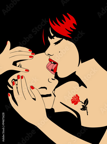 Naklejka dekoracyjna woman kissing a man