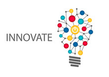 Innovate Business Concept Background. Light Bulb With Power On Button As Symbol For Innovation