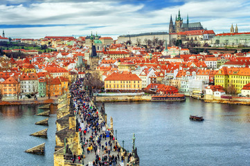 Wall Mural - Panorama of Prague with the Castle, Charles Bridge, Vltava river