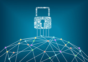 global it security protection concept of connected devices. world wide web background with lines con