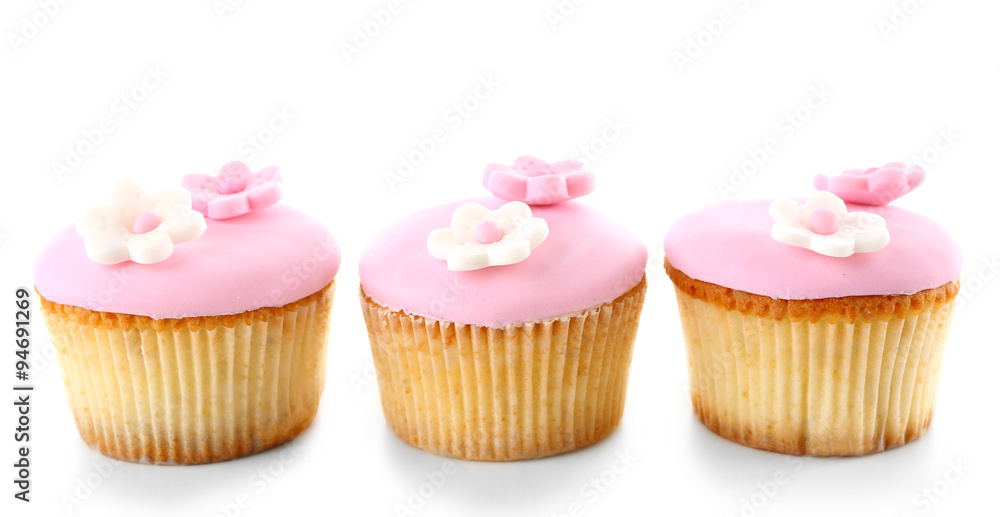 Tasty cupcakes, isolated on white