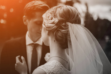 beautiful blond couple in the park reserve