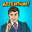 Attention businessman pointing finger