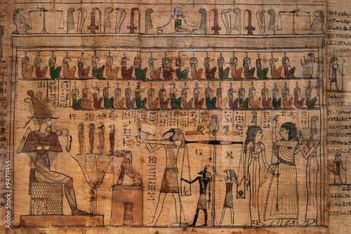 Obraz w ramie antique hieroglyphs on Egyptian papyrus