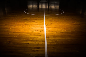 Wall Mural - wooden floor basketball court with light effect