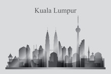 Kuala Lumpur City Skyline Silhouette In Grayscale