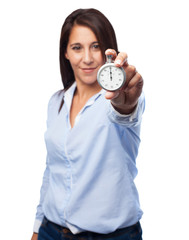 cool young woman with stopwatch