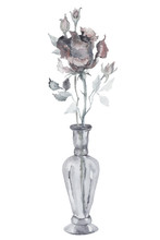Watercolor Monochrome Rose In A Glass Vase