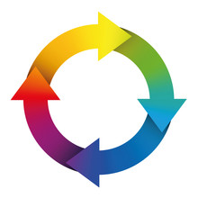 Circuit Symbol With Rainbow Colored Arrows. Illustration Over White Background.