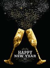Happy New Year 2016 Toast Glass Low Polygon Gold