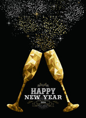Wall Mural - Happy new year 2016 toast glass low polygon gold