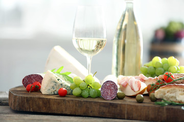 Fototapete - Still life with various types of Italian food and wine