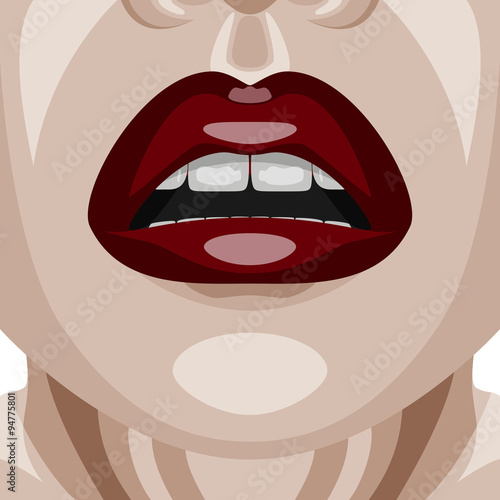Obraz w ramie Beauty Woman Face with dark red glossy Lips