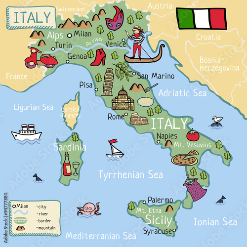Cuadros en Lienzo cartoon map of italy