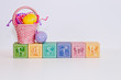 Colorful Pastel  EASTER blocks on a white background