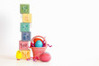 Colorful Pastel  EASTER blocks on a white background