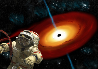 Wall Mural - a cosmonaut floats near a black hole. - elements of this image furnished by nasa.