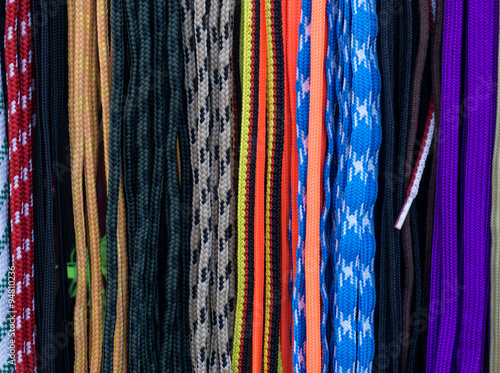 Fotografía Multicolored shoelaces, Colorful shoelace background