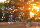 Fototapeta  - soap bubbles into the sunset with beautiful bokeh.close-up