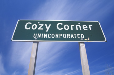 A sign that reads ÒCozy Corner UnincorporatedÓ