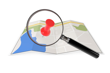 Leinwandbilder - Abstract Paper Map with Magnifying Glass