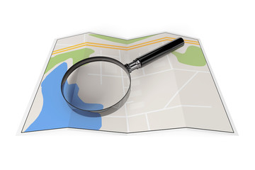 Leinwandbilder - Abstract Paper Map with Magnifying Glass