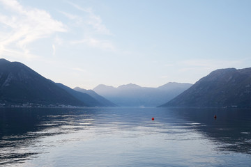 Sticker - Landscape with the image of sea and mountains in Kotor, Montenegro