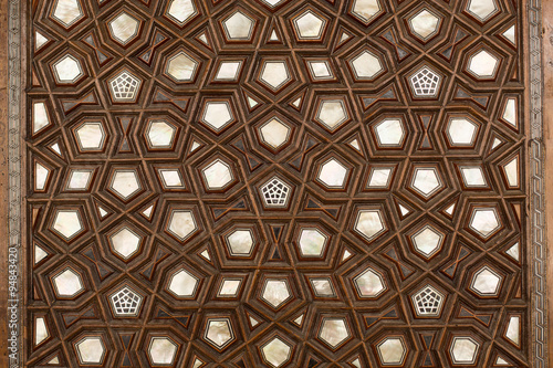 mother of pearl inlaid design on the door of the historic Ottoman Mihrimah mosqu Poster