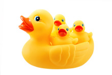 Yellow Rubber Duck And Little Ducky Isolated On White