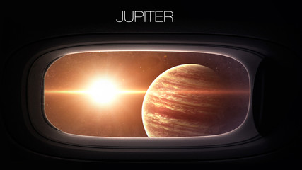 Wall Mural - jupiter - beauty of solar system planet in spaceship window porthole. elements of this image furnish