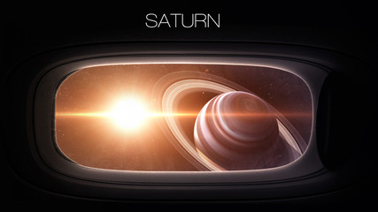 Wall Mural - saturn - beauty of solar system planet in spaceship window porthole. elements of this image furnishe
