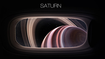 Wall Mural - saturn - beauty of solar system planet in spaceship window porthole. elements of this image furnishe