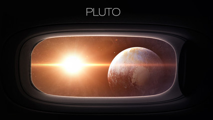 Wall Mural - pluto - beauty of solar system planet in spaceship window porthole. elements of this image furnished
