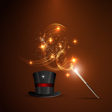 wand and magical hat