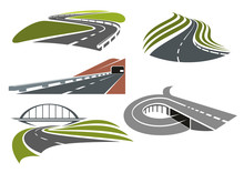 Roads And Highways Icons Set