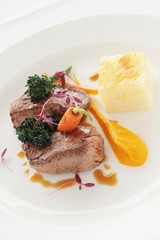 Canvas Print - beef lamb steak plated meal