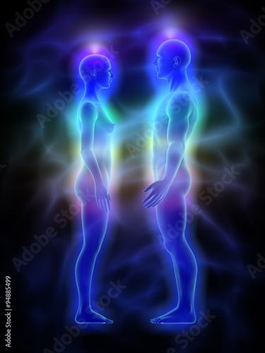 Fototapeta Healing energy, aura and chakras - woman and man