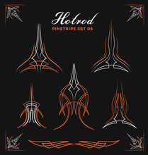 Set Of Vintage Pin Striping Line Art. Use For Vinyl Sticker, Painting Template, Tattoo. Vector Illustration