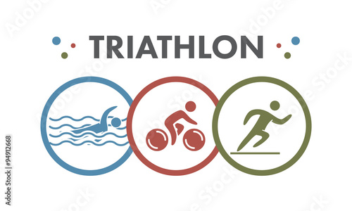 Fotomural Triathlon logo and icon. Swimming, cycling, running symbols