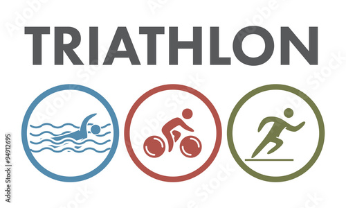 Cuadros en Lienzo Triathlon logo and icon. Swimming, cycling, running symbols