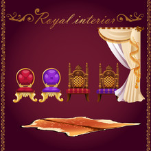 Rich Interior, Bear Pelt, Chairs And Curtain