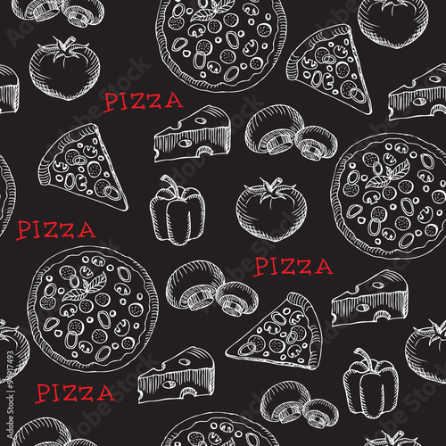 Plakat na papierze fotorealistycznym Wzór pizzy bez szwu. 