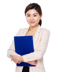 Poster - Young Businesswoman hold with clipboard