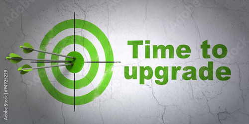 Fotografía Timeline concept: target and Time To Upgrade on wall background