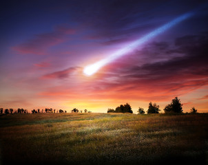 Wall Mural - meteorite and earth. elements of this image furnished by nasa.