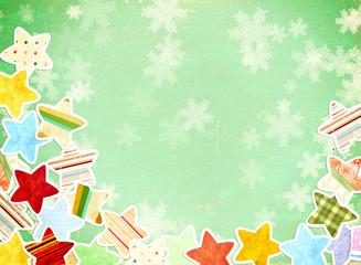 Sticker - Grunge background with paper stars and snowflakes