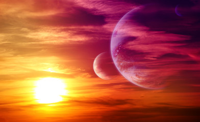 Canvas Print - beautiful sunset, cloud and planets