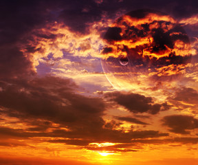 Canvas Print - beautiful sunset, cloud and planet