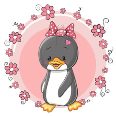 Wall Mural - Penguin with flowers