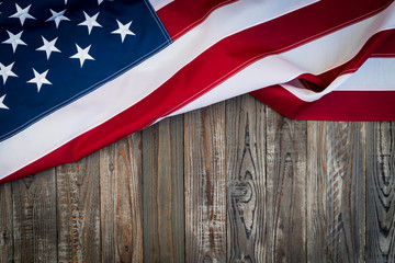 American flag on wood background